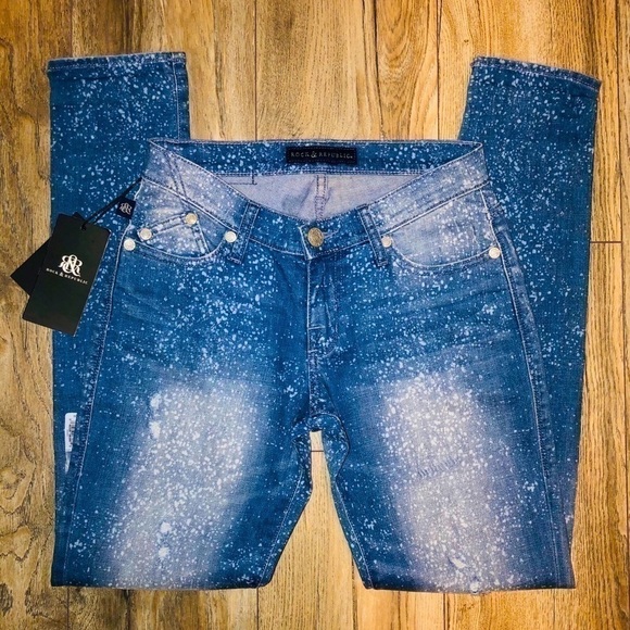 NWT Rock & Republic Splatter Boyfriend Skinny Jeans Size 0M - Picture 2 of 12